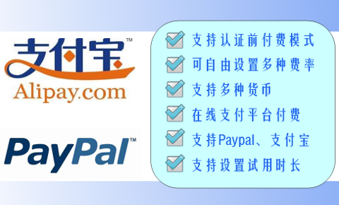 计费管理与在线支付，支持Paypal与支付宝